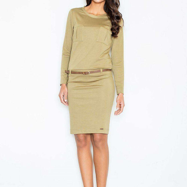Chic Office Elegance Dress with Tailored Pencil Skirt and Trendy Pockets