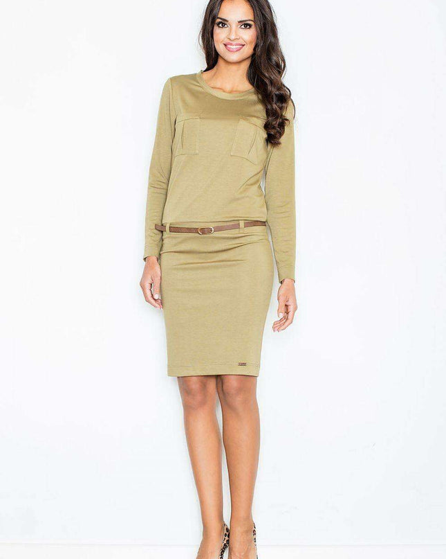 Chic Office Elegance Dress with Tailored Pencil Skirt and Trendy Pockets