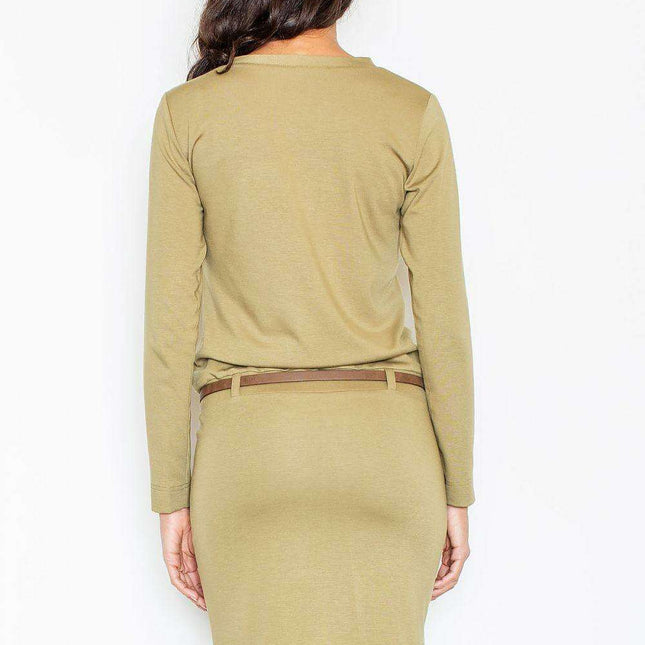 Chic Office Elegance Dress with Tailored Pencil Skirt and Trendy Pockets