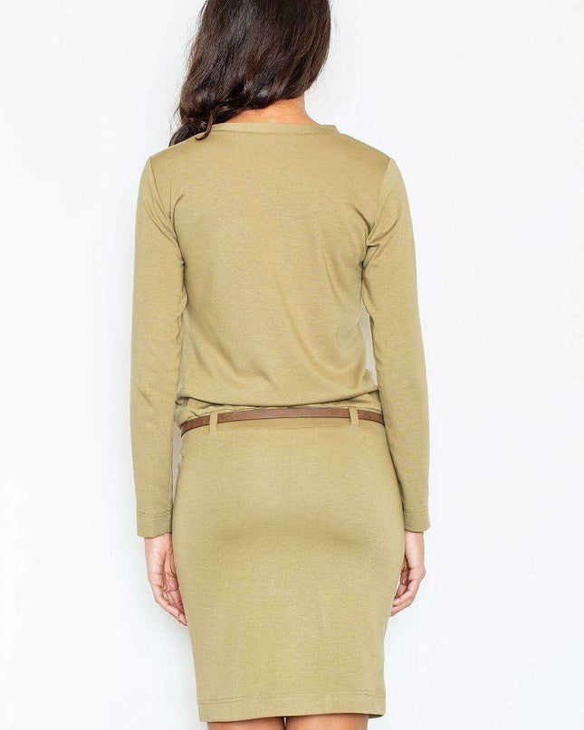 Chic Office Elegance Dress with Tailored Pencil Skirt and Trendy Pockets