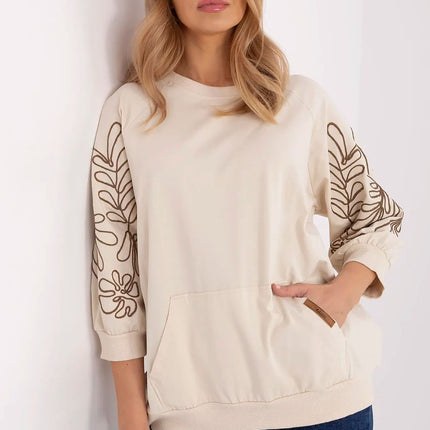 Rue Paris Professional Fleece-Lined Sweatshirt with Ribbed Cuffs