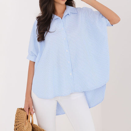 Rue Paris Elegant Professional Blouse with Button Details and Pocket