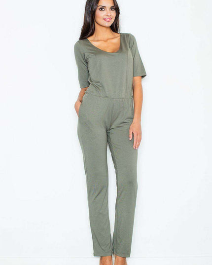 Chic Elbow-Length Sleeve Viscose Jumpsuit with Stylish Accents
