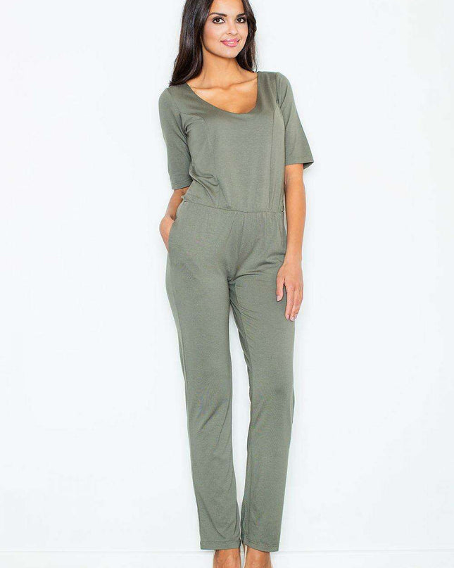 Chic Elbow-Length Sleeve Viscose Jumpsuit with Stylish Accents