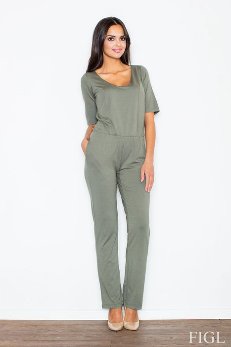 Elegant Viscose Jumpsuit with Elbow-Length Sleeves and Chic Details