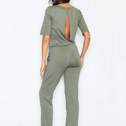 Chic Elbow-Length Sleeve Viscose Jumpsuit with Stylish Accents