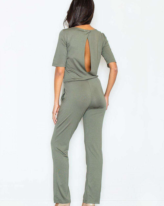 Chic Elbow-Length Sleeve Viscose Jumpsuit with Stylish Accents