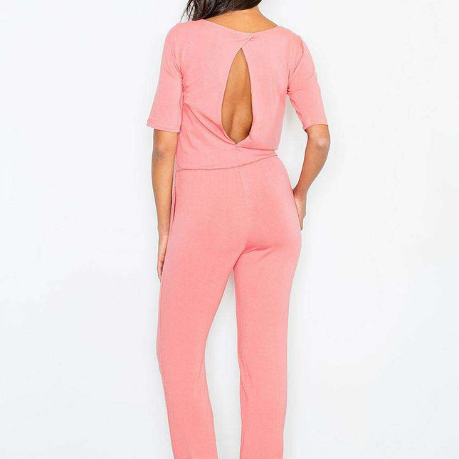 Elegant Elbow-Length Sleeve Viscose Jumpsuit with Sultry Back Slit - Trendy Spring/Summer 2014 Fashion