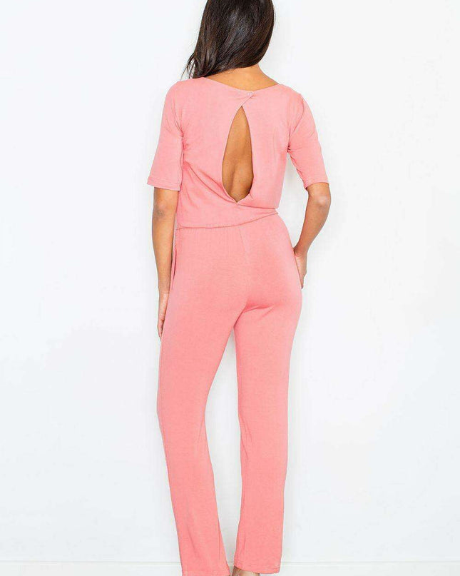 Elegant Elbow-Length Sleeve Viscose Jumpsuit with Sultry Back Slit - Trendy Spring/Summer 2014 Fashion