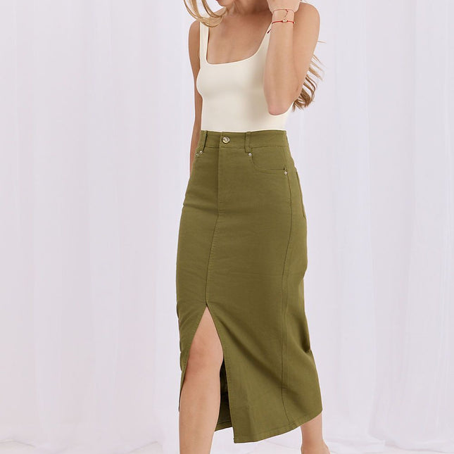 Factory Price Women's Classic Denim Skirt with Pockets and Stretch Fit