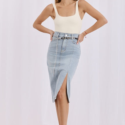 Factory Price Women's Classic Denim Skirt with Pockets & Stretch Fit
