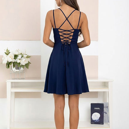 With You Elegant Short Dress with Pockets and Adjustable Straps