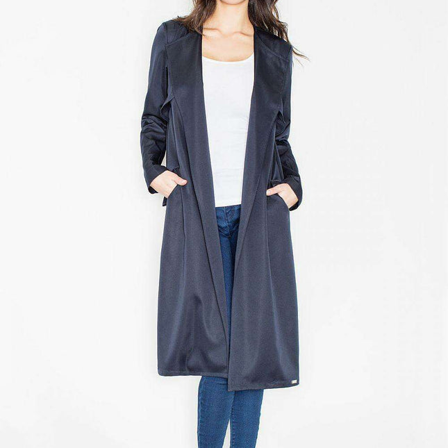 Chic Long Knit Coat with Adjustable Waist Tie and Functional Pockets - Stylish Elegant Outerwear