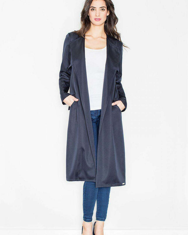 Chic Long Knit Coat with Adjustable Waist Tie and Functional Pockets - Stylish Elegant Outerwear