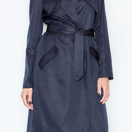 Chic Long Knit Coat with Adjustable Waist Tie and Functional Pockets - Stylish Elegant Outerwear