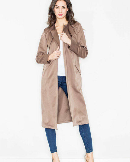 Elegant Knit Coat with Waist Tie - Figl 50058