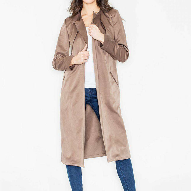 Elegant Knit Coat with Waist Tie - Figl 50058
