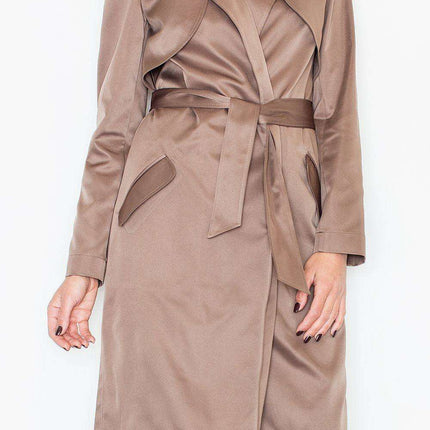 Elegant Knit Coat with Waist Tie - Figl 50058