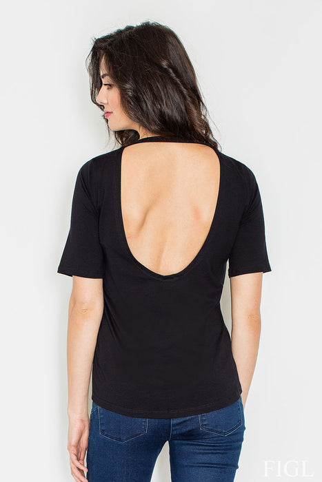 Elegant Draped Back Blouse with Chic Neckline by Figl