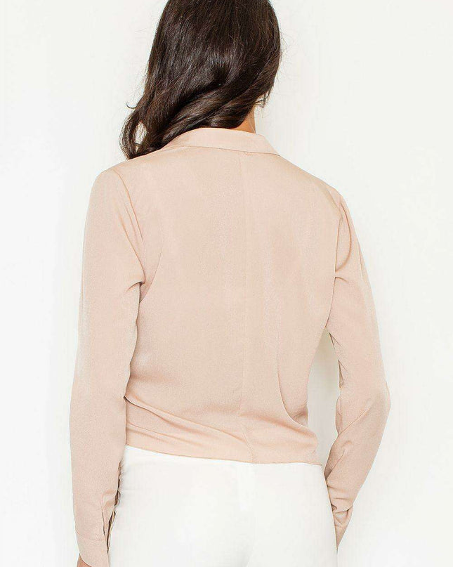 Elegant Crepe Blouse with Stylish Waist-Tie Detail & Comfortable Spandex Blend