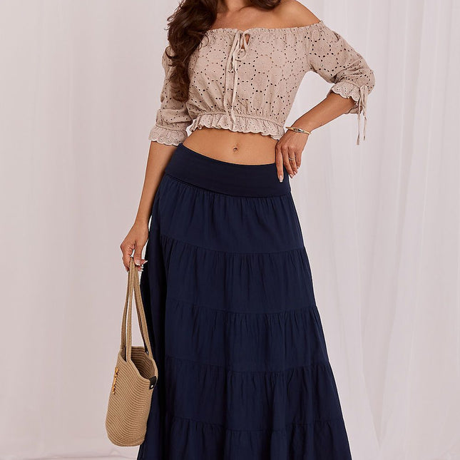 Italy Moda Elegant Long Skirt with Pleated Design and Comfortable Fit