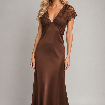Luxe Satin Lace-Trimmed Slip Dress for Women by Mactan - Très Elite