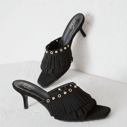 Fringe Heeled Sandals — Ecological Suede, 6cm Heel, EU 36–41
