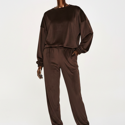 Makadamia Velour Women's Tracksuit Set — Oversized Sweatshirt & Jogger Pants Loungewear Sets set-221 Fashion › Women › Loungewear & Tracksuits › Sets