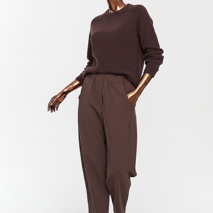 Makadamia Loose Fit Elastic Waist Trousers — Red, 95% Cotton, Tapered Leg Mouse Pads women-trousers-85 Clothing > Bottoms > Trousers & Pants > Casual Trousers