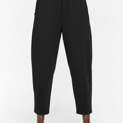 Makadamia Loose Fit Elastic Waist Trousers — Black, 95% Cotton, Tapered Leg Mouse Pads women-trousers-86 Clothing > Bottoms > Trousers & Pants > Casual Trousers