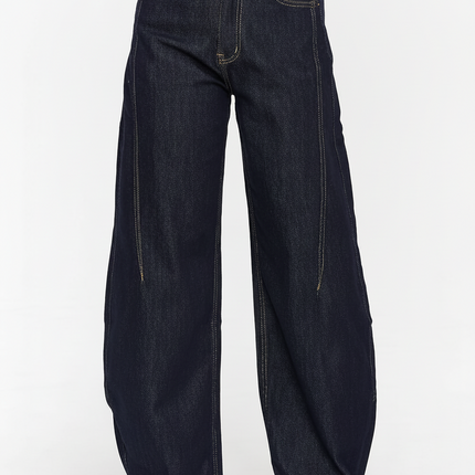 Makadamia Wide Leg High Waist Jeans — Navy Blue, Cotton-Blend Denim