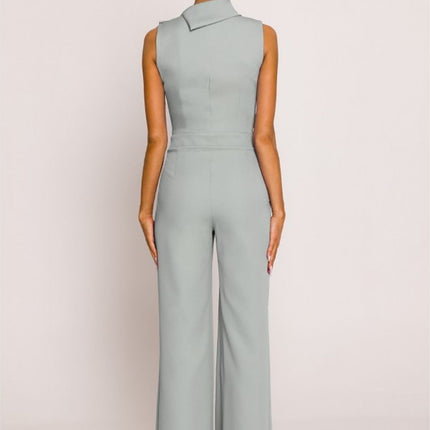 Chic Wide-Leg Jumpsuit with Stylish Roll-Up Collar and Unique Accents - Très Elite