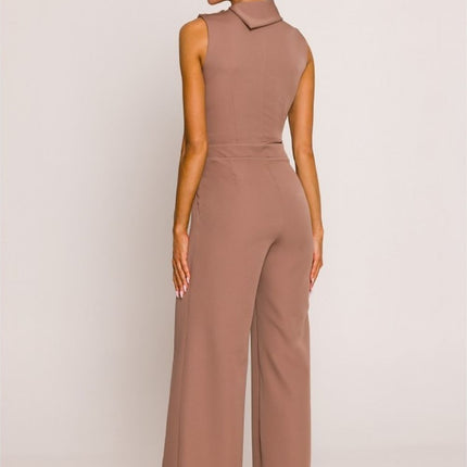 Chic Wide-Leg Jumpsuit with Stylish Roll-Up Collar and Unique Accents - Très Elite