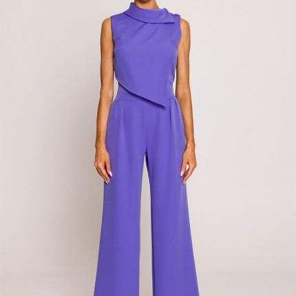 Chic Wide-Leg Jumpsuit with Stylish Roll-Up Collar and Unique Accents - Très Elite