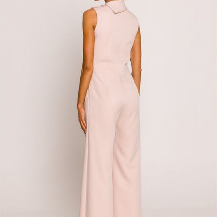 Chic Wide-Leg Jumpsuit with Stylish Roll-Up Collar and Unique Accents - Très Elite