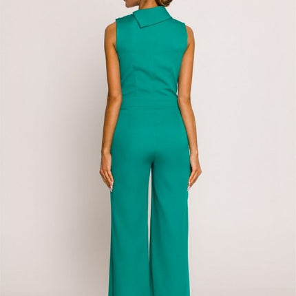 Chic Wide-Leg Jumpsuit with Stylish Roll-Up Collar and Unique Accents - Très Elite