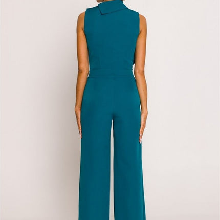 Chic Wide-Leg Jumpsuit with Stylish Roll-Up Collar and Unique Accents - Très Elite