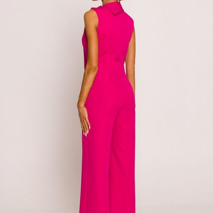 Chic Wide-Leg Jumpsuit with Stylish Roll-Up Collar and Unique Accents - Très Elite