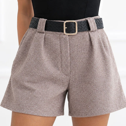 Rue Paris Professional Tailored Shorts with Side Pockets and Belt Loop