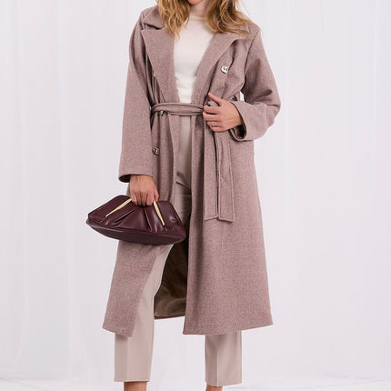 Rue Paris Women's Professional Long Wool Blend Coat with Belted Waist