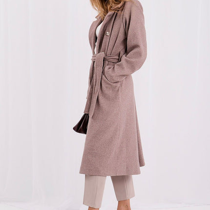Rue Paris Women's Professional Long Wool Blend Coat with Belted Waist