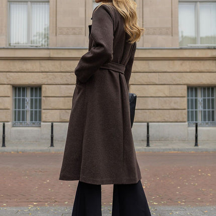 Rue Paris Women's Professional Longline Coat with Belted Waist and Poc
