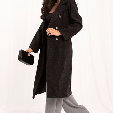 Rue Paris Women's Professional Longline Coat with Belted Waist and Poc