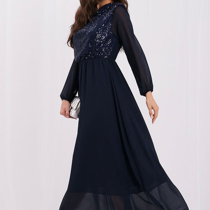 Rue Paris Elegant Evening Dress with Lace Details and Sleeveless Desig