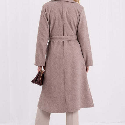 Rue Paris Women's Professional Long Wool Blend Coat with Belted Waist