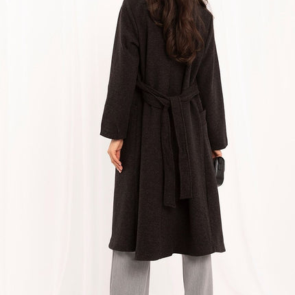 Rue Paris Women's Professional Longline Coat with Belted Waist and Poc