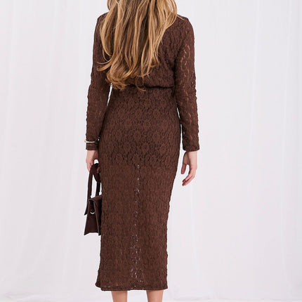 Rue Paris Elegant Evening Dress with Lace Detail and Flowy Skirt