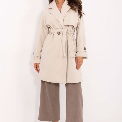 Rue Paris Professional Longline Coat with Belted Waist and Pockets