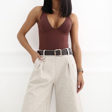 Rue Paris Professional Tailored Shorts with Side Pockets and Belt Loop