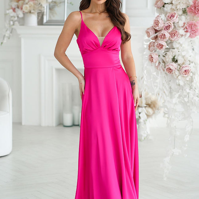 Bicotone Elegant Long Dress with Pockets and Adjustable Straps